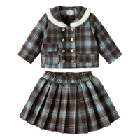 可英 GOWINBABY女童套装保暖2025秋冬款女宝甜美可爱女孩美式格纹学院风套装 蓝色 120 （适合身高110cm-120cm）