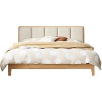 源氏木语实木床卧室家用双人床齐边软靠床1.5*2m(原木色-生态云皮菊蕊白) 床(原木色-菊蕊白)