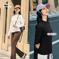 鸿星尔克 女士卫衣保暖吸汗秋冬季新款男衣服加绒排湿情侣套头衫 正黑 S