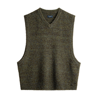 马登工装 美式复古针织V领马甲男秋季叠穿套头无袖坎肩保暖绒背心 苔藓绿 L