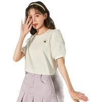 唐狮女短袖T恤立体小花甜美泡泡袖上衣设计感时尚DY