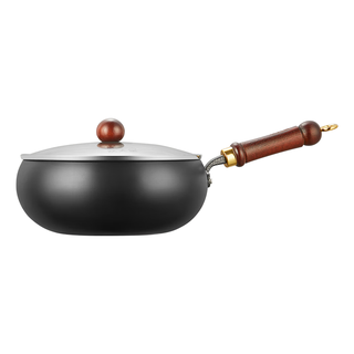 炊大皇（COOKER KING）大肚锅铁锅无涂层炒锅平底铁锅燃气灶电磁炉通用多功能家用炒菜锅 0涂层26cm大肚精铁炒锅+锅盖 26cm