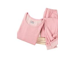 诗莉奥(SHILIAO)女士保暖内衣女套装德双面绒磨毛男士秋衣秋裤女秋冬 羊毛蚕丝粉色女 M