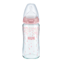NUK 玻璃彩色奶瓶 硅胶奶嘴款 240ml 粉色水滴 0-6月