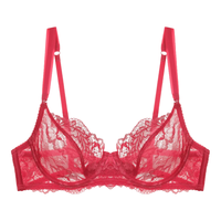夏娃的诱惑蔷薇花组内衣女仿刺绣蕾丝性感镂空文胸薄款上托大胸显小显瘦胸罩 红色 75C 34/75C