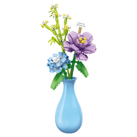哲高 积木花束永生花拼搭花卉摆件桌面装饰闺蜜物教师 朦胧之心+陶瓷花瓶