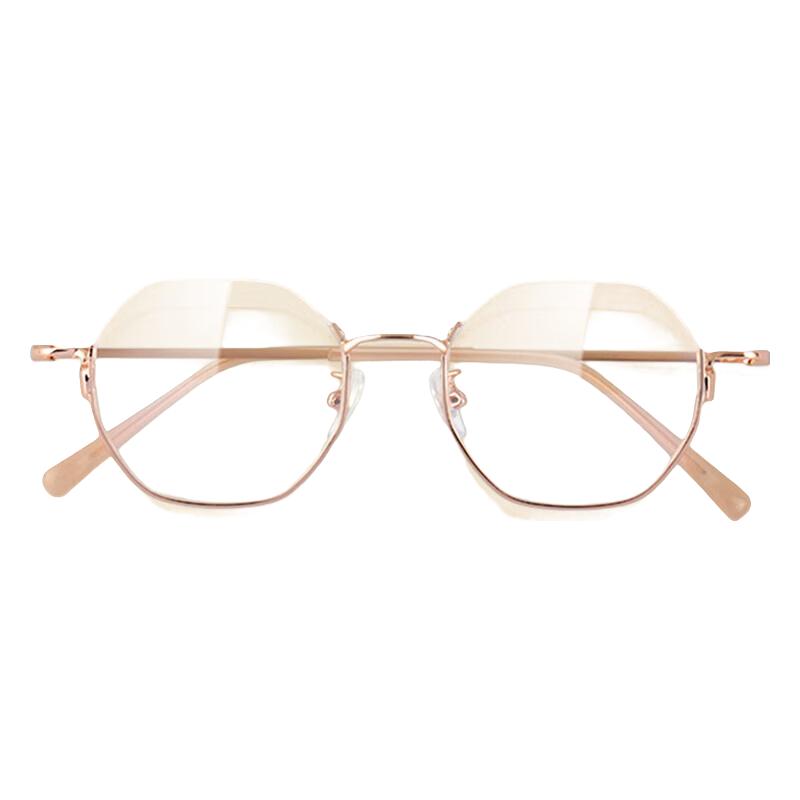  潮库 超轻金丝边框 女士近视眼镜框 1.74防蓝光镜片  玫金 1.74