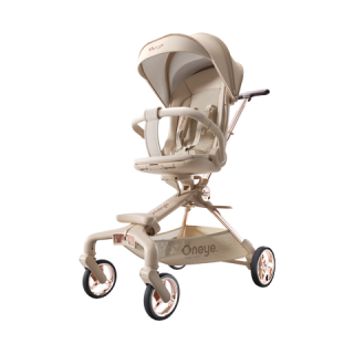 丸丫 T6-2遛娃婴儿推车0-3岁可坐可躺轻便折叠高景观双向白金餐盘 香槟金PLUS+餐盘