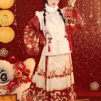 巷詹汉服女成人【元宝兔】明制马甲拜年服马面裙刺绣秋冬加绒 米色比甲+里衣+马面裙+毛领 XL