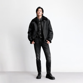 杰克琼斯 225409036 翻领毛领棉服 E41黑色 M(175)