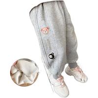 G.duck小黄鸭春秋冬2025韩版休闲宽松儿童加绒裤子女童宝宝百搭束脚 灰色【加绒款】 90cm