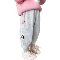 G.duck小黄鸭春秋冬2025韩版休闲宽松儿童加绒裤子女童宝宝百搭束脚 灰色【春秋款】 80cm