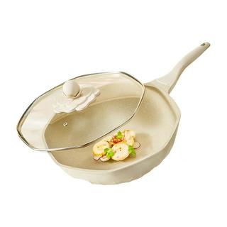 VELOSAN山茶花八角锅不粘锅炒锅麦饭石色不粘锅平底炒菜锅电磁炉炒锅