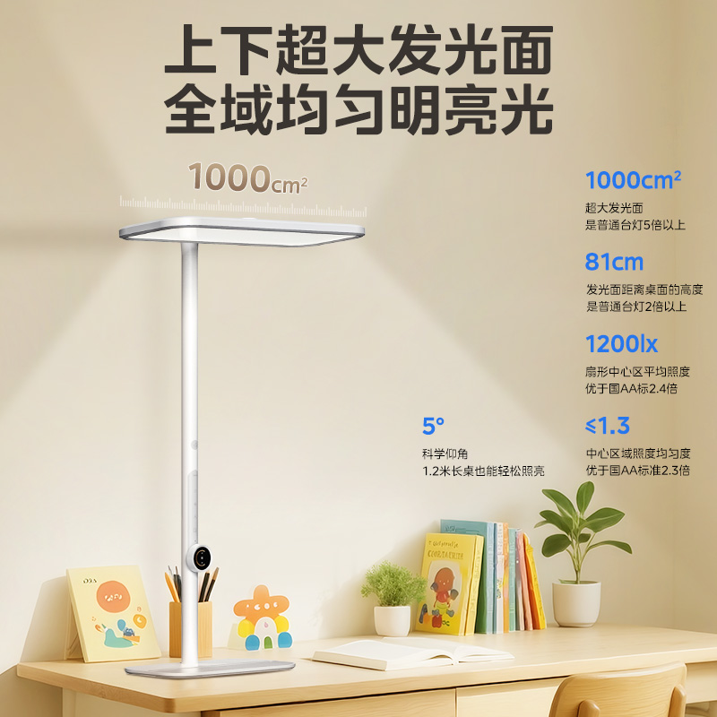 美的AI天瀑光桌面护眼灯学习阅读灯儿童全光谱智能AI大路灯 白色