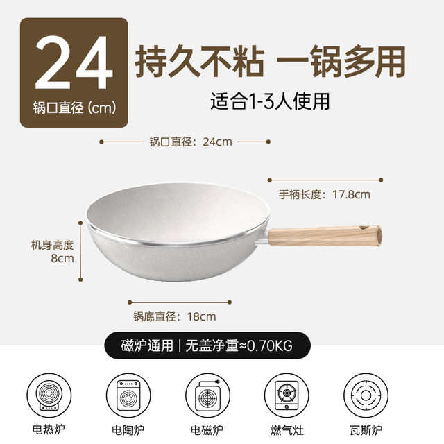 88VIP：美的 不粘锅炒锅家用锅炒菜锅平底锅麦饭石色电磁炉燃气灶炊具24cm
