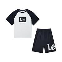 李 Lee男女童装薄撞色拼接速干清爽夏款中大童短袖短裤套装宽松2件套