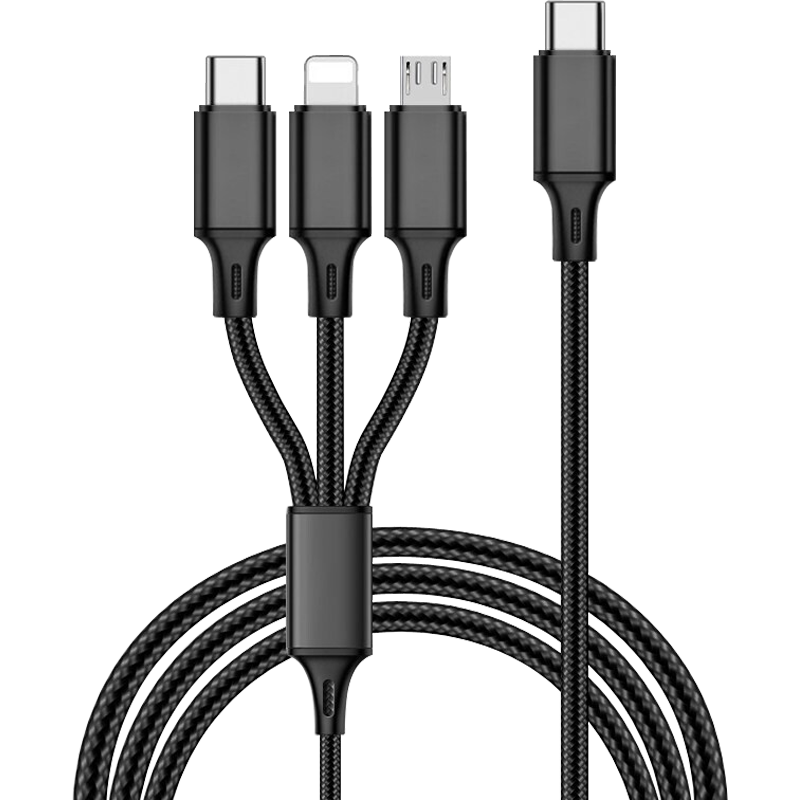  好又齐 6A超级快充 三合一数据线  Type-C, Lightning, Micro USB 尼龙织 绿色 120W 6A