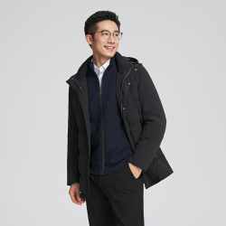 YOUNGOR 雅戈尔 羽绒服男士秋冬中青年帽领中长款羽绒服鹅绒充绒温暖 藏青YLYW415525FTS M 170/92A