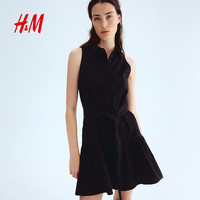 H&M 女装腰部系带收腰显瘦衬衫式连衣裙