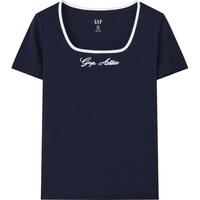 Gap 盖璞 女装2024夏季弹力罗纹撞色U领短袖T恤修身显瘦上衣 465251 白色 L