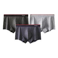 猫人（MiiOW）3条装男士内裤95%精梳棉抗菌平角裤中腰条纹四角短裤头男式裤衩 黑色+浅灰+藏青 L（100斤以下）