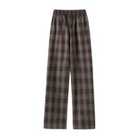【复古格纹加绒阔腿裤】2024冬装女士英伦学院风长款休闲裤
