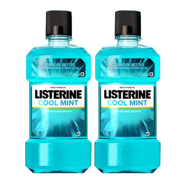 淘金币可用、88VIP：LISTERINE 李施德林 冰蓝漱口水减少口 臭含酒精减少细菌清新口气1L装*2瓶