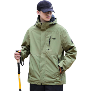 JEEP SPIRIT 吉普夹克男秋冬季韩版工装冲锋外套男装 军绿- XL