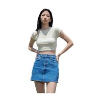 Calvin Klein Jeans夏季女士简约字母时尚ck辣妹重磅微弹正肩短袖T恤J221171 LFU-豆汁黄 L