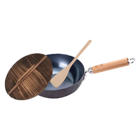 臻三环章丘铁锅手工锻打炒锅平底锅不易粘锅无涂层炒菜锅小古斗28cm木把 木把古法烤蓝+锅盖 28cm