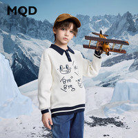 马骑顿（MQD）MQD男大童冬季学院风潮酷休闲卡通翻领撞色毛衣 本白 130