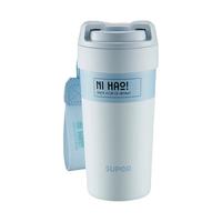 苏泊尔（SUPOR）保温杯咖啡杯便携男女士不锈钢抗菌陶瓷覆层水杯大容量带吸管杯子 晴空蓝 500ml +背带