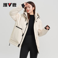 雅鹿工装加厚鸭绒短款羽绒服男女同款秋冬休闲连帽保暖外套 白色 L /175