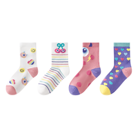 英氏【小恶魔联名】3/4双装儿童袜子男女童棉质抑菌柔软高弹宝宝袜 大眼萌萌 【10A抑菌消臭中筒】 4双 3-5岁 (S) 脚长16-18CM