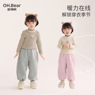 欧姆熊女童加绒裤子秋冬款2025女宝宝冬季加厚长裤小童儿童冬装卫裤 粉紫色 110 110cm