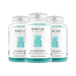 Unichi Teddi Lab养发plus小熊2.0生物素生发60粒3瓶周期装蓝色小熊