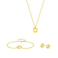 周六福鎏金黄金项链手链耳钉足金生肖马计价 约3.88g 套链40+5cm