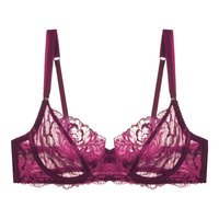 夏娃的诱惑蔷薇花组内衣女仿刺绣蕾丝性感镂空文胸薄款上托大胸显小显瘦胸罩 紫色 75B 34/75B