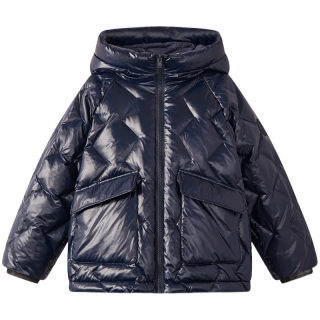 马骑顿 男童25冬学院风女童面包服保暖连帽羽绒服 藏青 140