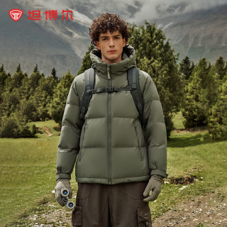 坦博尔 羽绒服男短款宽松休闲90绒连帽外套潮冬装TF236353 深铬绿 2XL (185)