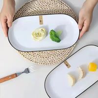 传旗 钻石黑线 鱼盘 陶瓷 12英寸