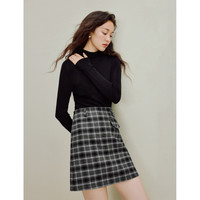 茵曼无缝一体高领100羊毛衫2025秋季女装套头打底衫 午夜黑 M