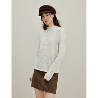 茵曼复古绞花高领纯羊毛衫2025秋季女装打底针织上衣 珍珠白 S