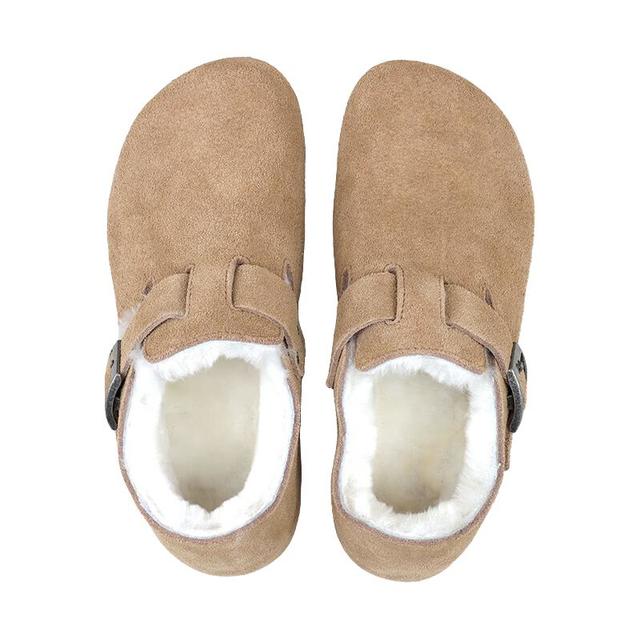 东园物作 软木鞋女真皮秋冬加绒保暖时尚休闲日系羊皮毛一体勃肯毛毛鞋 卡其色 40