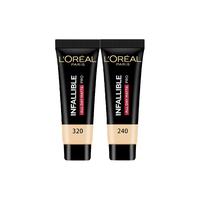 巴黎欧莱雅 L'OREAL PARIS欧莱雅粉底液女士化妆品积雪草吸油棒bb霜哑光控油遮瑕定妆持妆油皮裸妆 (）240#+320#