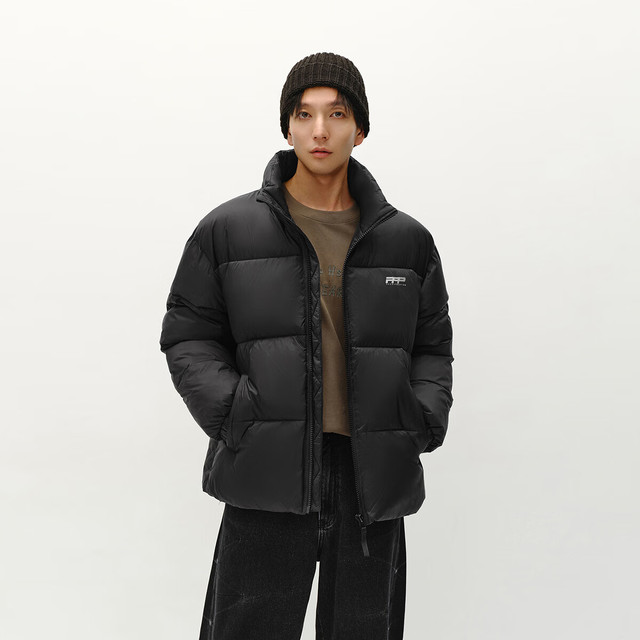 Semir 森马 棉服男冬装加厚保暖宽松立领棉衣时尚印花肌理感外套棉袄上衣 黑色90001 L