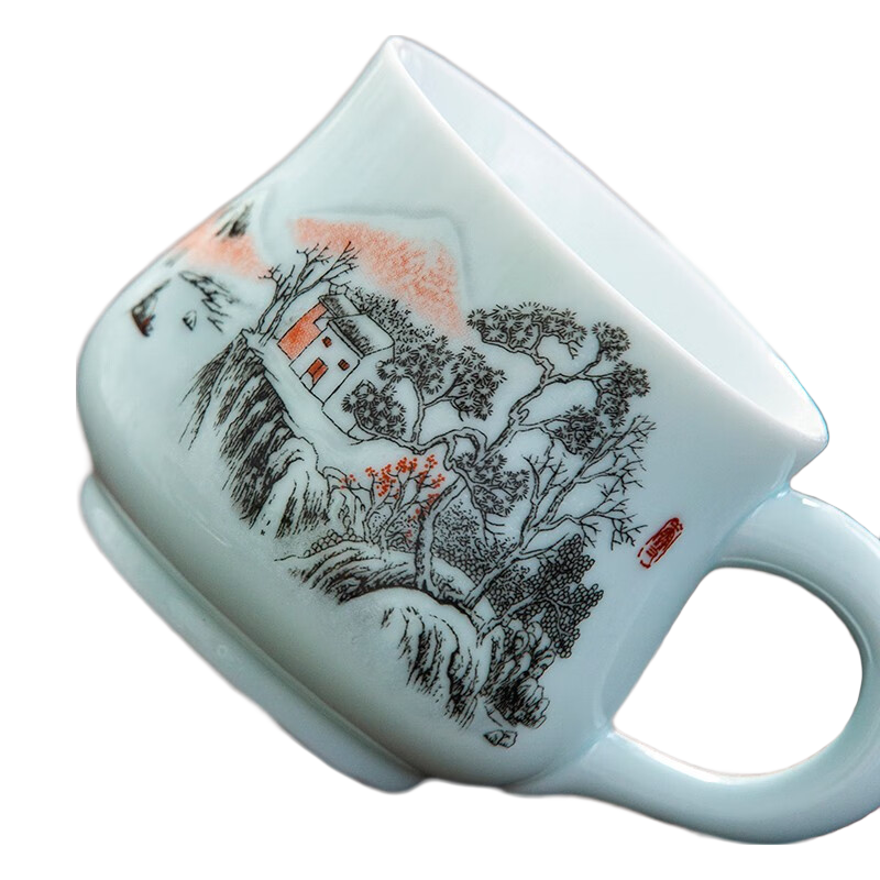 守勤堂 景德镇茶杯陶瓷带盖青瓷瓷器家用小水杯办公室单杯个人杯子茶具