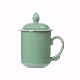 龙泉青瓷茶杯办公杯陶瓷茶具家用喝茶杯纯手工泡茶杯带柄杯子普洱茶杯水杯 哥窑梅子青开片-礼盒装