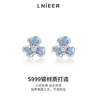 999纯银小小蓝色鸢尾花耳钉耳环女小众甜美花朵耳饰养耳免摘