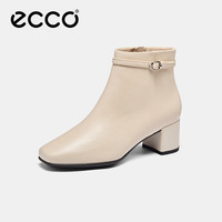 ecco 25年秋季高端羊皮方头高跟时装女靴 型塑290983